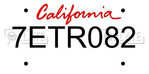 7ETR082 California License Plate
