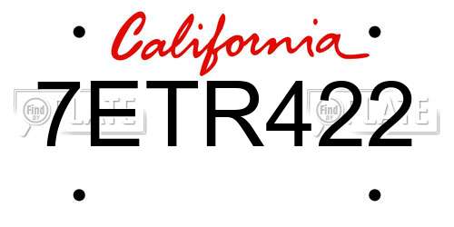 7ETR422 California License Plate