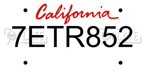 7ETR852 California License Plate
