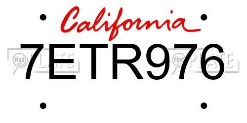 7ETR976 California License Plate