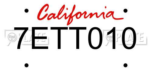 7ETT010 California License Plate