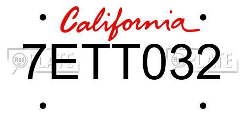 7ETT032 California License Plate