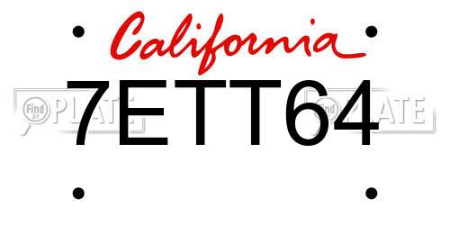 7ETT64 California License Plate