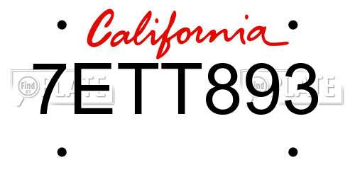 7ETT893 California License Plate