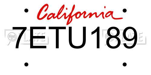 7ETU189 California License Plate