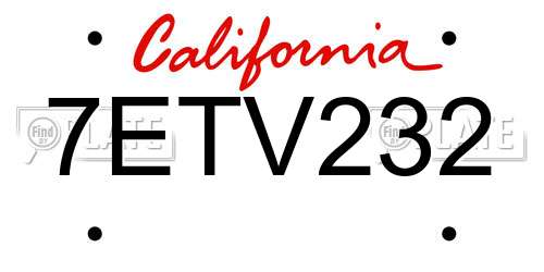 7ETV232 California License Plate