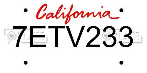 7ETV233 California License Plate