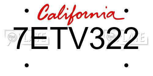 7ETV322 California License Plate