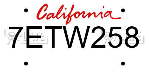 7ETW258 California License Plate