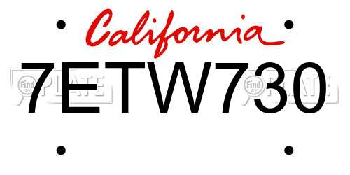 7ETW730 California License Plate