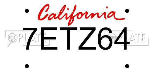 7ETZ64 California License Plate