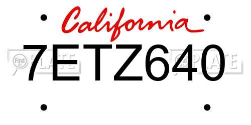 7ETZ640 California License Plate