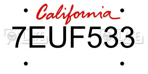 7EUF533 California License Plate
