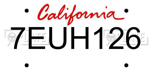 7EUH126 California License Plate