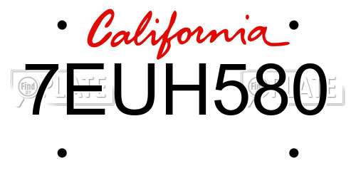 7EUH580 California License Plate