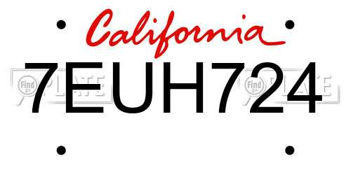 7EUH724 California License Plate