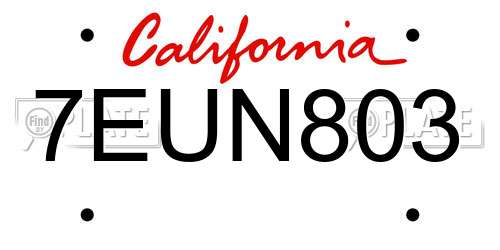 7EUN803 California License Plate