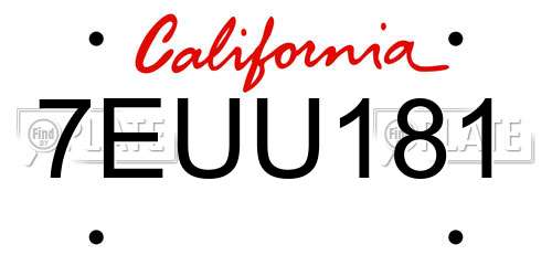 7EUU181 California License Plate