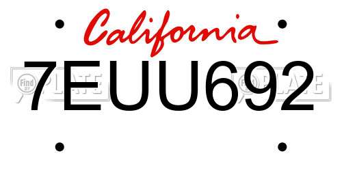 7EUU692 California License Plate