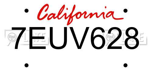 7EUV628 California License Plate