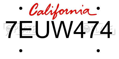 7EUW474 California License Plate