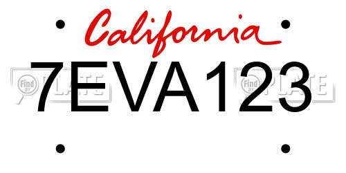 7EVA123 California License Plate