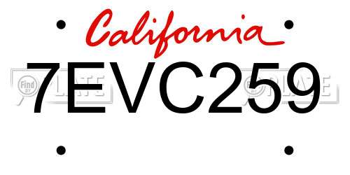 7EVC259 California License Plate