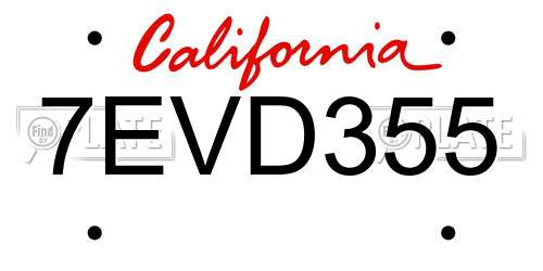 7EVD355 California License Plate