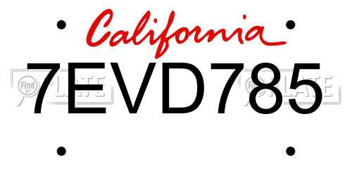 7EVD785 California License Plate