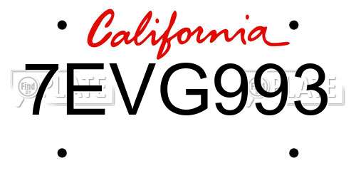 7EVG993 California License Plate