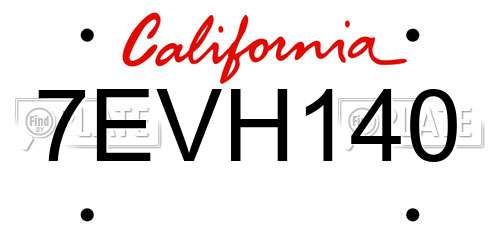 7EVH140 California License Plate