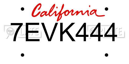 7EVK444 California License Plate