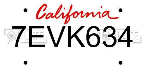 7EVK634 California License Plate