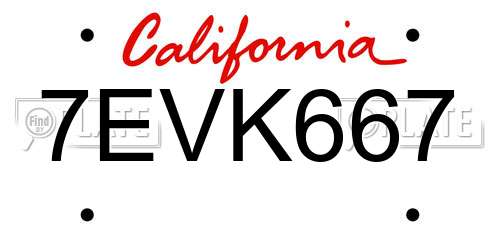 7EVK667 California License Plate