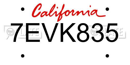 7EVK835 California License Plate