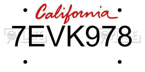 7EVK978 California License Plate