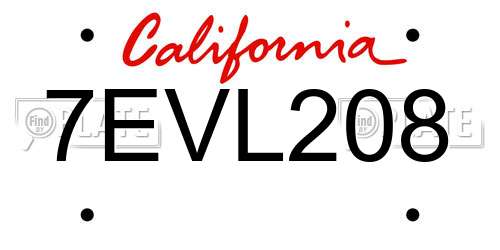 7EVL208 California License Plate