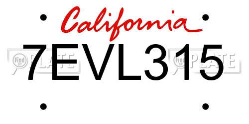 7EVL315 California License Plate