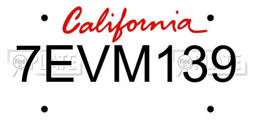 7EVM139 California License Plate
