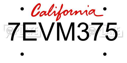 7EVM375 California License Plate