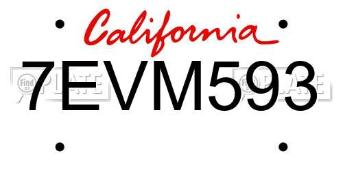 7EVM593 California License Plate