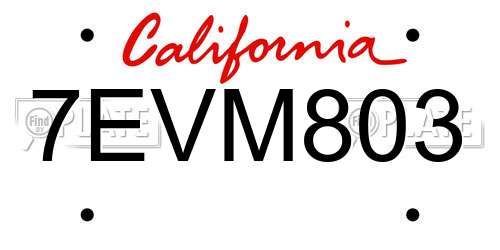 7EVM803 California License Plate