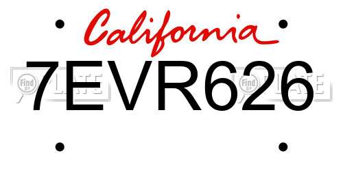 7EVR626 California License Plate