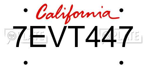 7EVT447 California License Plate