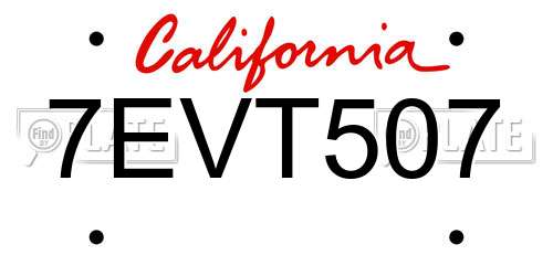 7EVT507 California License Plate
