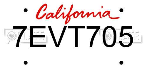 7EVT705 California License Plate