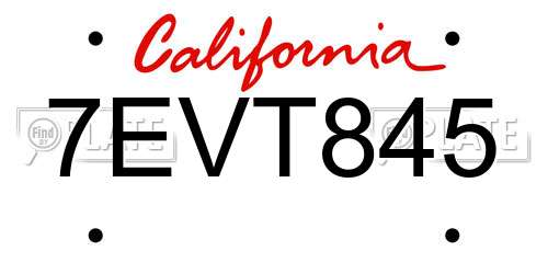 7EVT845 California License Plate