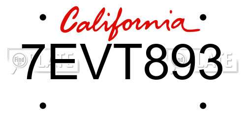 7EVT893 California License Plate