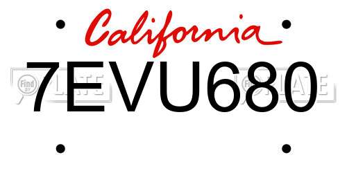7EVU680 California License Plate