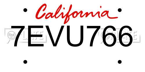 7EVU766 California License Plate